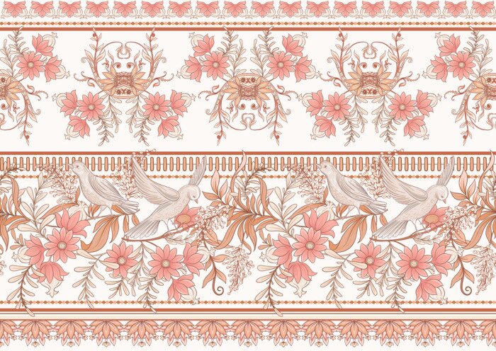 Fototapete Dekoratives Retro-Muster mit Vögeln