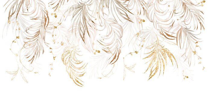 Fototapete Dekoriert mit beigem Gras und Palmblättern