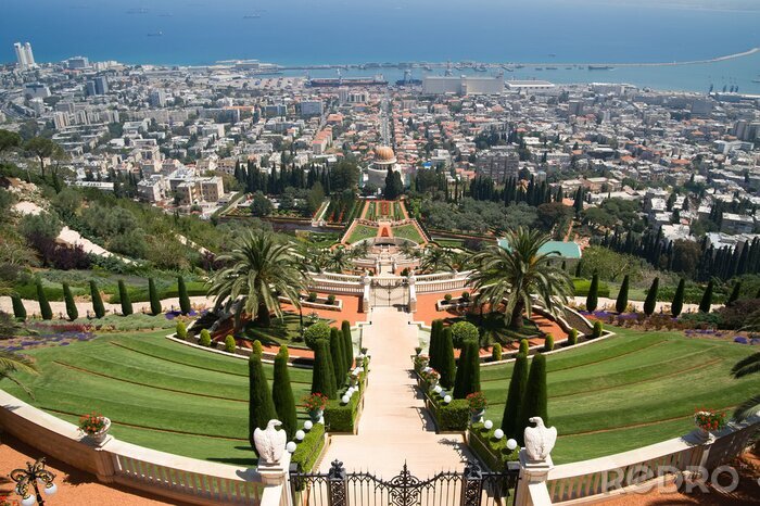 Fototapete Der Tempel der Bahai und schöne Aussicht über Haifa