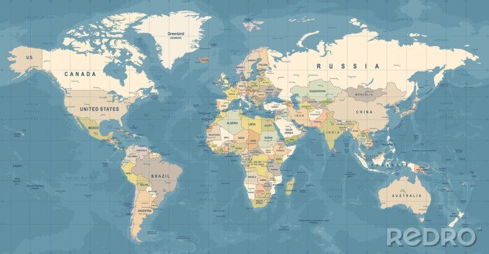 Fototapete Detaillierte Darstellung der Weltkarte