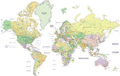 Fototapete Detaillierte Karte der ganzen Welt