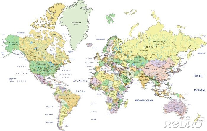 Fototapete Detaillierte Karte der ganzen Welt