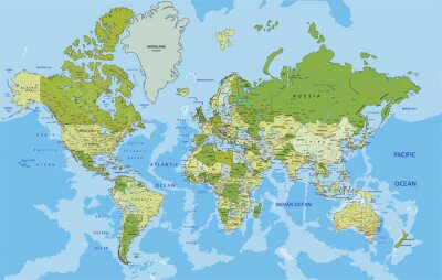 Fototapete Detaillierte traditionelle Weltkarte