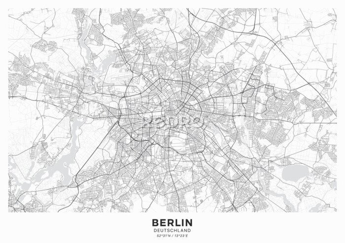 Fototapete Detaillierter Stadtplan von Berlin