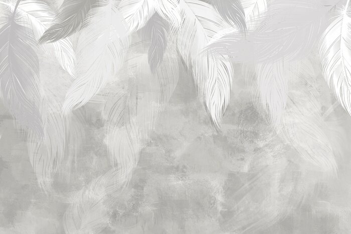 Fototapete Dezente Federn an einer Betonwand