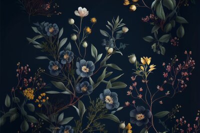 Fototapete Dickichte von marineblauen Blumen