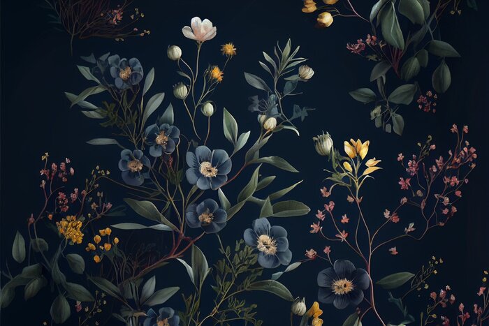 Fototapete Dickichte von marineblauen Blumen