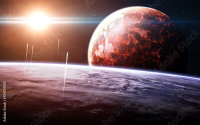 Fototapete Die Sonne und zwei Planeten