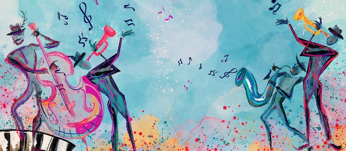 Fototapete Die Welt der Musik mit Aquarellfarben gemalt