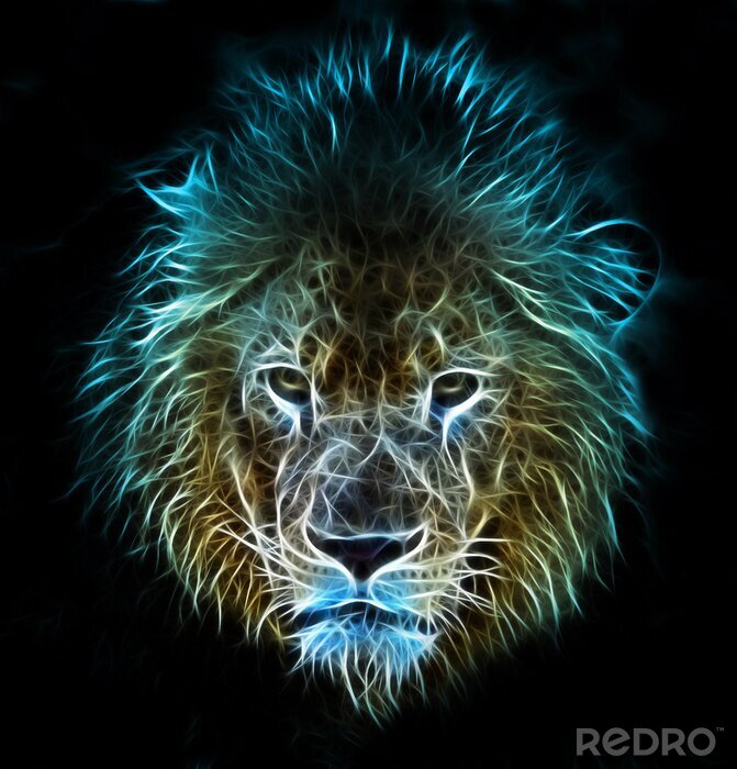 Fototapete Digitaler Löwe auf schwarzem Hintergrund