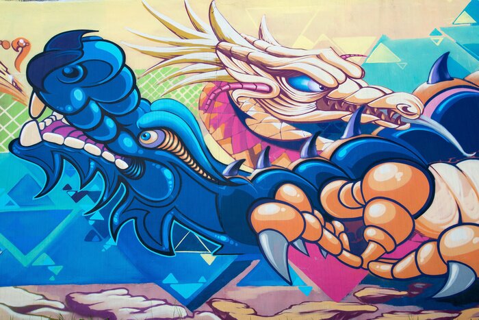 Fototapete Drachen auf Graffiti