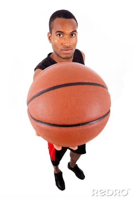 Fototapete Draufsicht auf Basketball-Spieler auf weißem Hintergrund