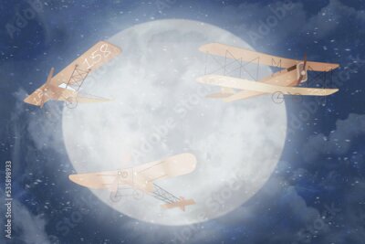 Fototapete Drei Flugzeuge vor dem Mond