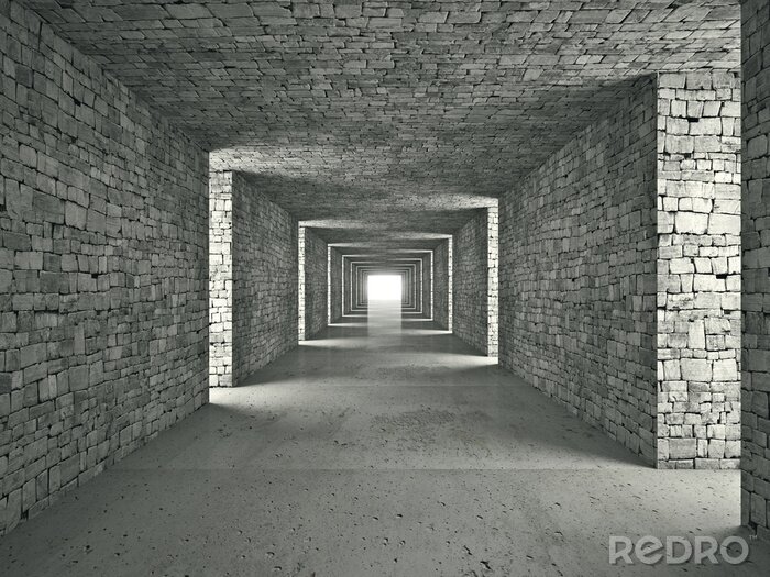 Fototapete Dreidimensionaler Tunnel aus Stein