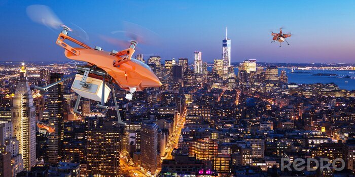 Fototapete Drohnen über einer Stadt in Amerika