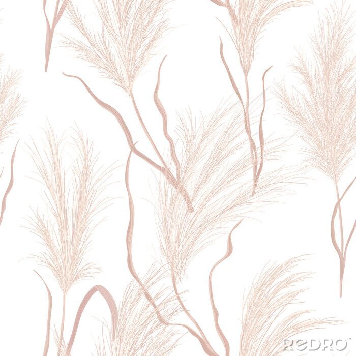 Fototapete Dry pampas grass seamless vector pattern. Watercolor floral autumn background. Boho fall texture illustration