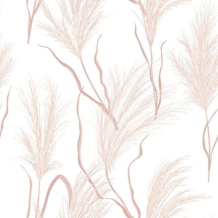 Fototapete Dry pampas grass seamless vector pattern. Watercolor floral autumn background. Boho fall texture illustration
