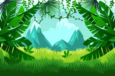 Fototapete Dschungel 3D für Kinder mit Bergen