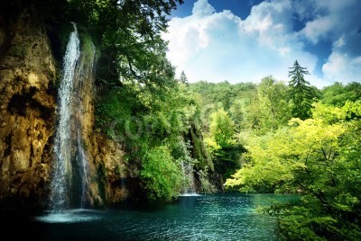 Fototapete Dschungel Felsen und Wasserfall
