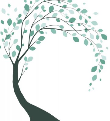 Dunkelgrüne Illustration eines gebeugten Baumes