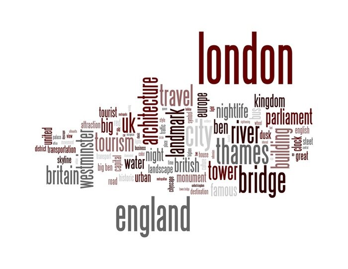 Fototapete dunkelrote Inschriften, die sich auf London beziehen