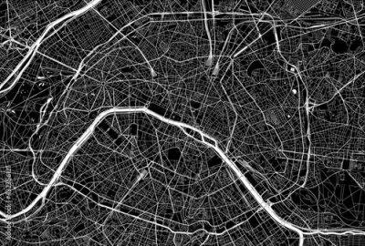 Fototapete Dunkle Karte der Straßen und Bezirke von Paris