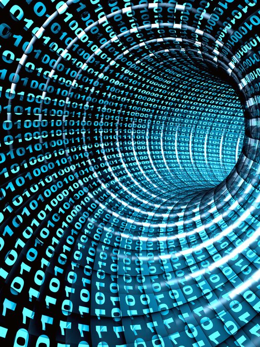 Fototapete Dunkler Tunnel mit Binärcode