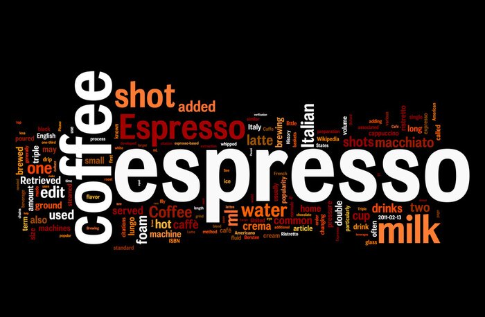 Fototapete Dunkles Kaffeemotiv mit Typografie