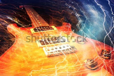 Fototapete E-Gitarre mit den Blitzen umgeben