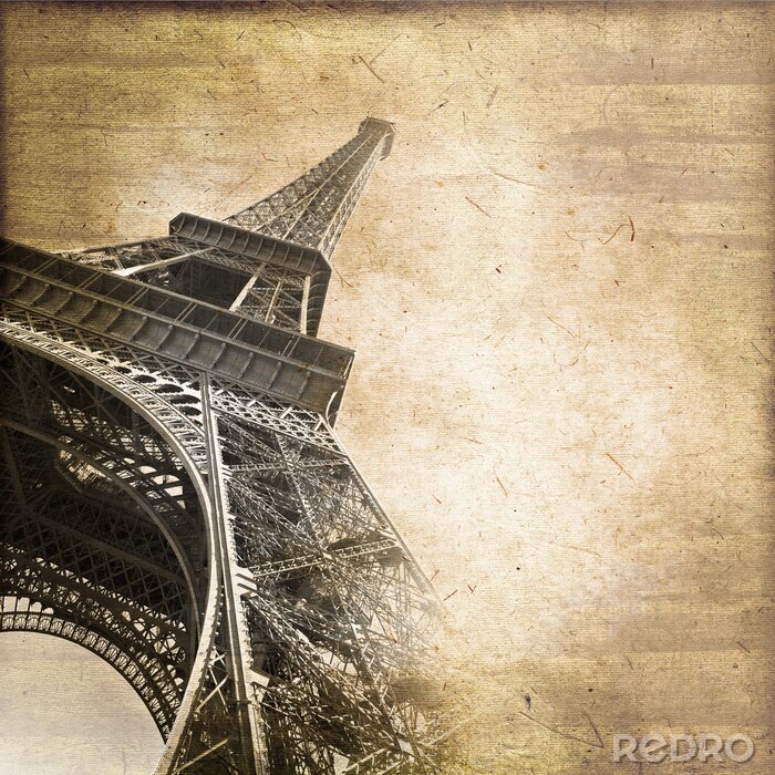 Fototapete Eiffelturm auf gealtertem Papier