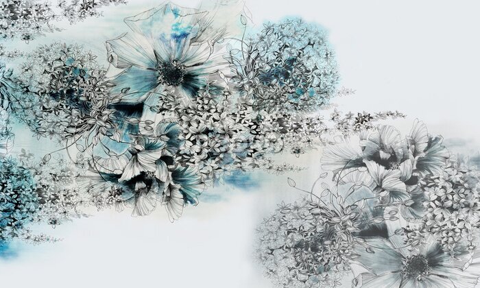 Fototapete Ein elegantes Thema mit Blumen und blauer Farbe