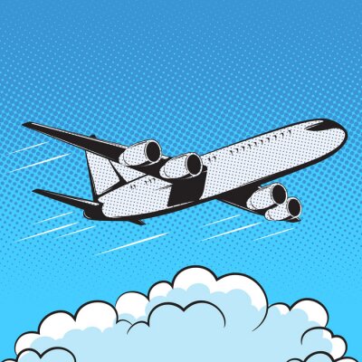 Fototapete Ein Flugzeug über den Wolken im Pop-Art-Stil