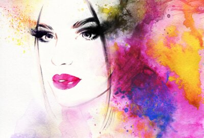 Fototapete Ein Frauengesicht vor einem farbenfrohen malerischen Hintergrund