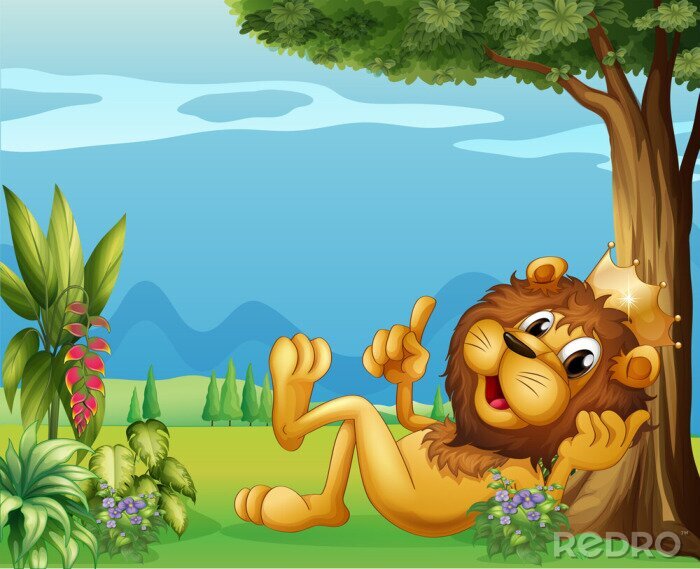 Fototapete Ein König Löwen Entspannung unter einem großen Baum