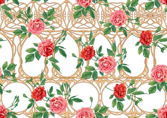 Fototapete Ein mit Rosen bewachsener Zaun