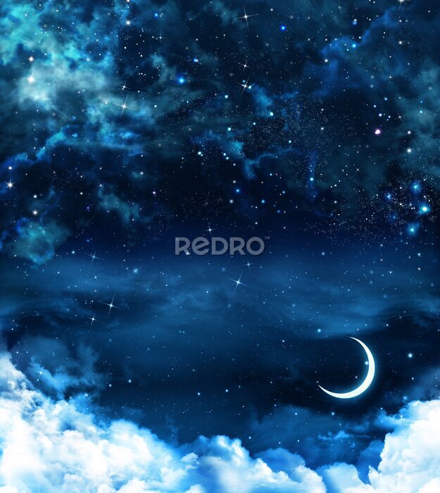Fototapete Ein Nachthimmel mit Halbmond und Sternen