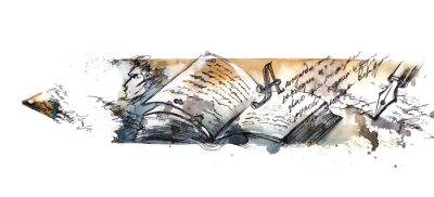 Fototapete Ein offenes Buch gemalt mit Aquarell