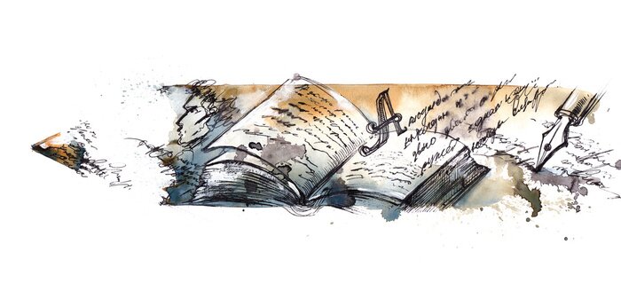 Fototapete Ein offenes Buch gemalt mit Aquarell