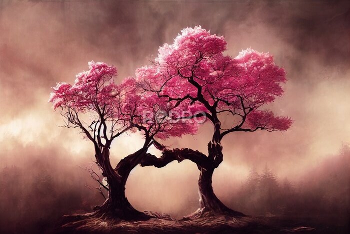 Fototapete Ein rosa Baum in einem fantastischen Wald