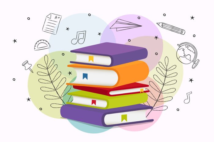 Fototapete Ein Stapel bunter Bücher - Konzept für Lernen