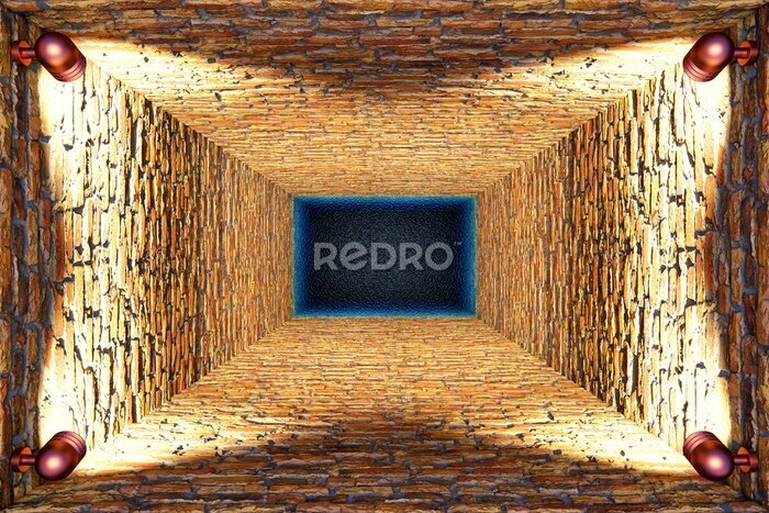 Fototapete Ein Ziegelschacht mit Beleuchtung