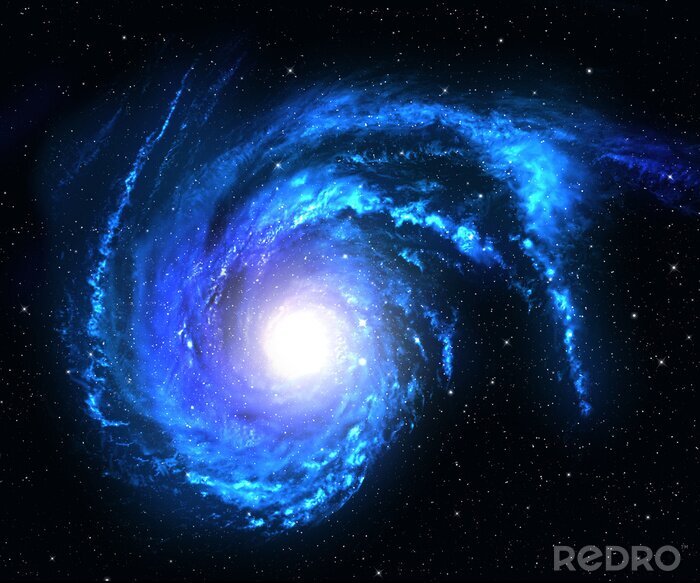 Fototapete Eine blaue Spiralgalaxie vor dem Hintergrund des schwarzen Weltraums