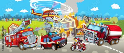 Fototapete Eine Cartoon-Feuerwehrszene
