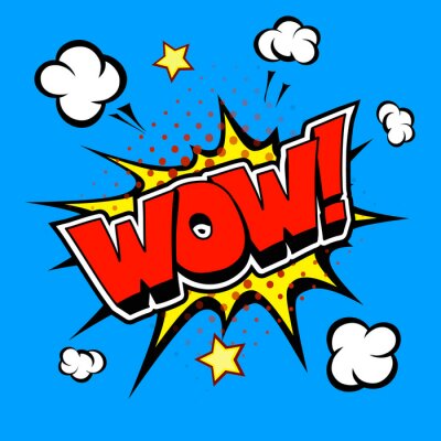 Eine Comic-Sprechblase mit dem Wort WOW im Pop-Art-Stil