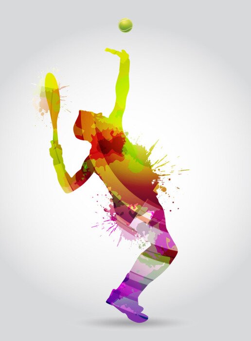 Fototapete Eine farbenfrohe Silhouette eines Tennisspielers beim Aufschlag