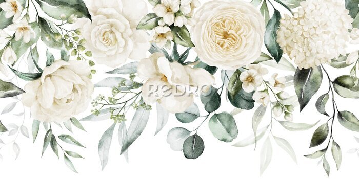 Fototapete Eine Girlande aus weißen Rosen