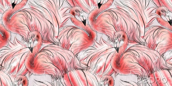 Fototapete Eine Gruppe von Flamingos