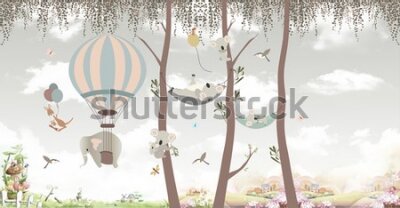 Fototapete Eine Kinderillustration mit exotischen Tieren