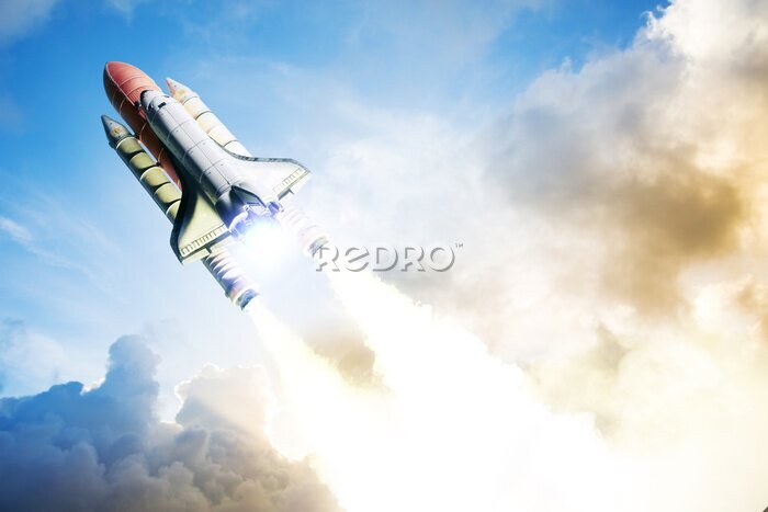 Fototapete Eine Rakete fliegt ins All