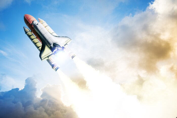 Fototapete Eine Rakete fliegt ins All